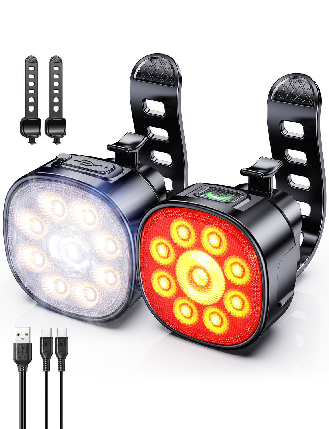 Bike Lights Super Bright, Rechargeable Bicycle Lights Set Multiple