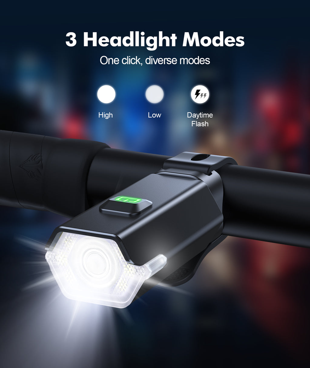 3 Headlight Modes  
One click, diverse modes