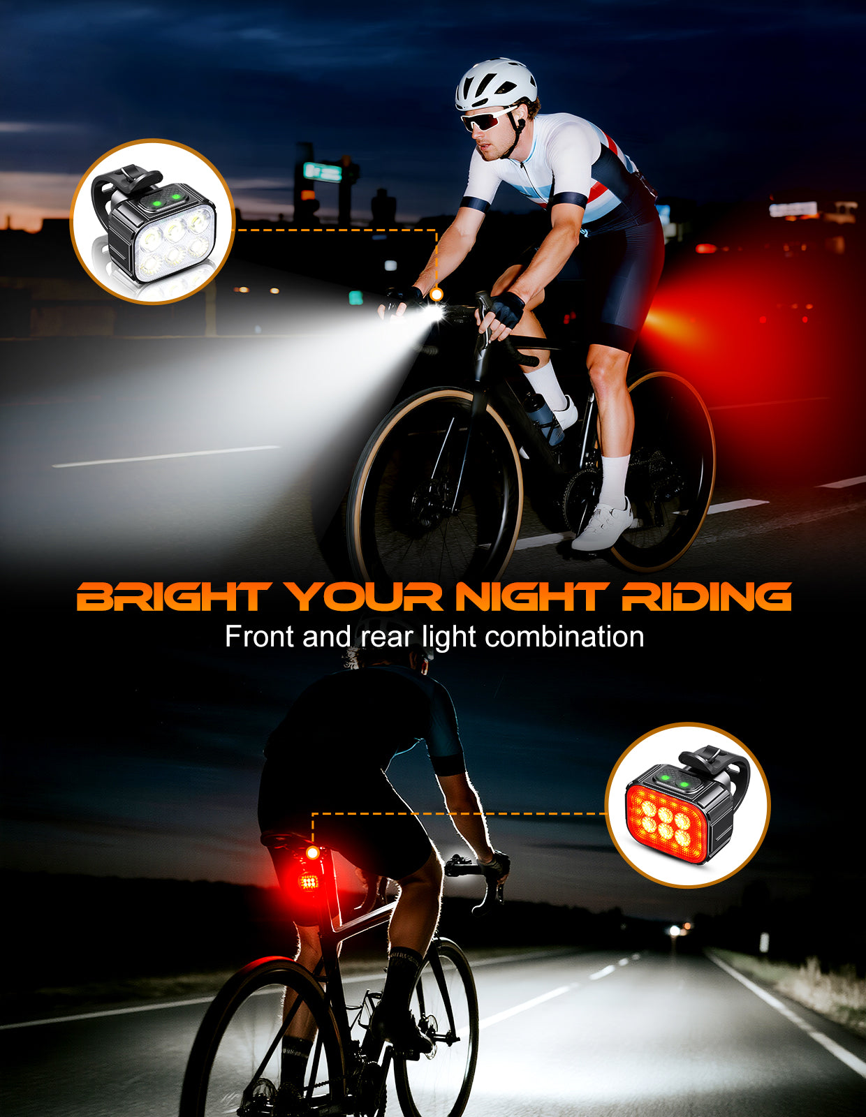 BRIGHT YOUR NIGHT RIDING Front and rear light combination