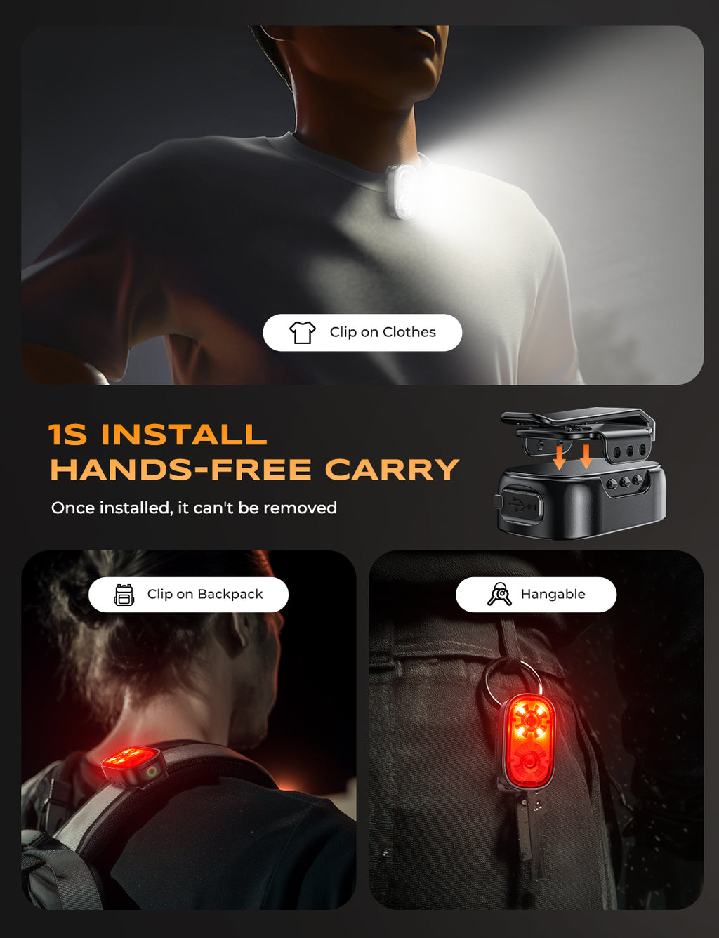 Zewdov 500 Lumen Mini Clip-on Flashlight, USB Rechargeable Ultra Bright LED – Compact EDC Pocket Torch